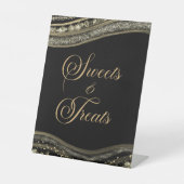 Elegant Black Gold Agate Sweets and Treats Reclamebord Met Voetstuk (Voorkant)