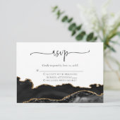 Elegant Black Gold Agate Wedding RSVP Kaart (Staand voorkant)