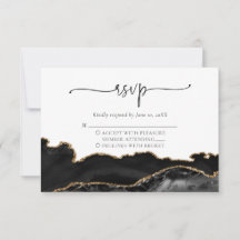 Elegant Black Gold Agate Wedding RSVP Kaart