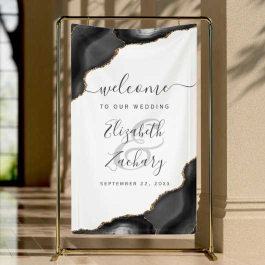 Elegant Black Gold Agate Wedding Welcome Spandoek