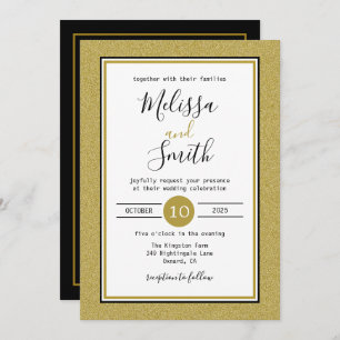 Elegant Black, Gold and White Weddenschap Kaart