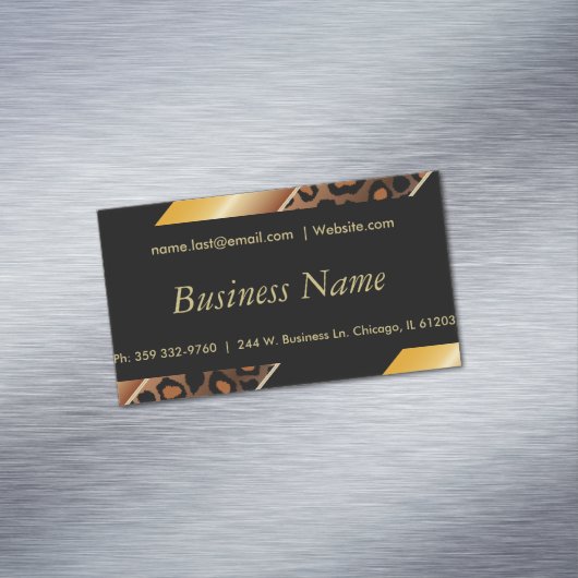 Elegant Black, Gold and Yellow Leopard Stripes Visitekaartje Magneet (Voorbeeld)