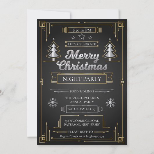 Elegant Black & Gold Art Deco-kerstfeest Kaart (Voorkant)