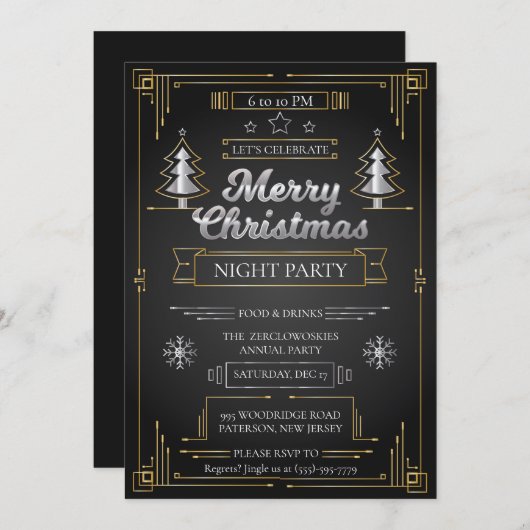 Elegant Black & Gold Art Deco-kerstfeest Kaart (Voorkant / Achterkant)