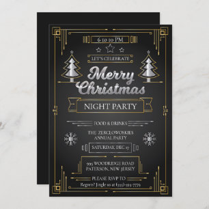 Elegant Black & Gold Art Deco-kerstfeest Kaart