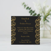 Elegant Black & Gold Art Deco Linen Invites Kaart (Staand voorkant)