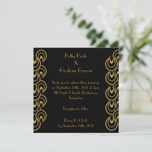 Elegant Black & Gold Art Deco Linen Invites Kaart (Staand voorkant)