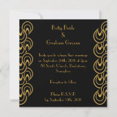 Elegant Black & Gold Art Deco Linen Invites Kaart (Voorkant)