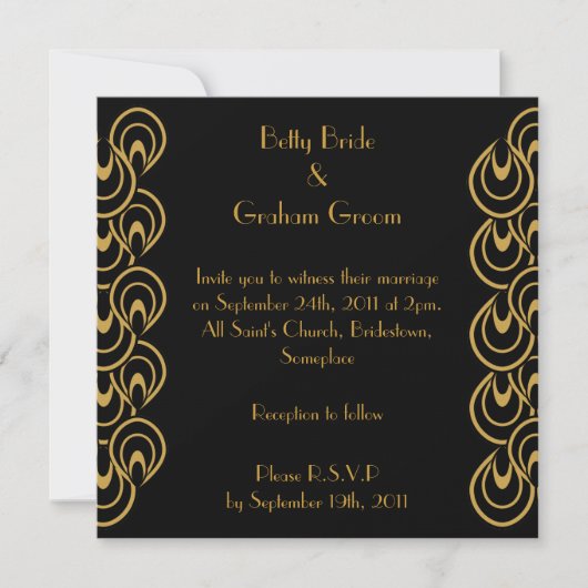 Elegant Black & Gold Art Deco Linen Invites Kaart (Voorkant)