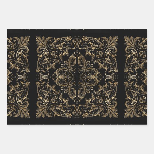 Elegant Black Gold Art Deco-ontwerp Inpakpapier Vel (Voorkant)