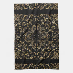 Elegant Black Gold Art Deco-ontwerp Theedoek