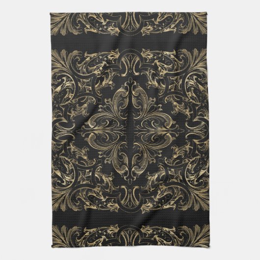 Elegant Black Gold Art Deco-ontwerp Theedoek (Verticaal)
