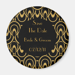 Elegant Black & Gold Art Deco Opslaan datum Magneet