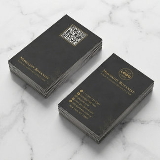 Elegant Black Gold Art Deco QR Code Florist Visitekaartje