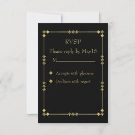 Elegant Black & Gold Art Deco RVSP RSVP Kaartje