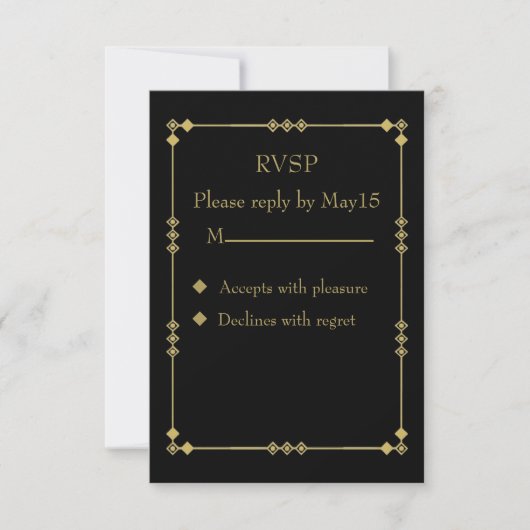 Elegant Black & Gold Art Deco RVSP RSVP Kaartje (Voorkant)
