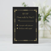 Elegant Black & Gold Art Deco RVSP RSVP Kaartje (Staand voorkant)