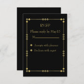 Elegant Black & Gold Art Deco RVSP RSVP Kaartje (Voorkant / Achterkant)