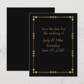 Elegant Black & Gold Art Deco Save the date card Aankondigingskaart (Voorkant / Achterkant)
