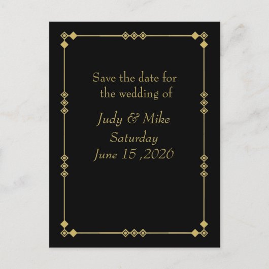 Elegant Black & Gold Art Deco Save the date card Aankondigingskaart (Voorkant)