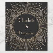 Elegant Black Gold Art Deco Weddenschap Aangepast Wijn Etiket (Enkel label)