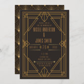 Elegant Black Gold Art Deco Weddenschap Kaart (Voorkant / Achterkant)