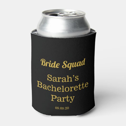 Elegant Black Gold Bachelorette Bride Squad Blikjeskoeler (Blikje Voorkant)