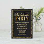 Elegant Black Gold Bachelorette Party Invite Kaart (Staand voorkant)