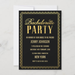 Elegant Black Gold Bachelorette Party Invite Kaart