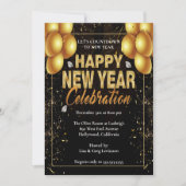 Elegant Black & Gold Balloons Nieuwe jaren Eve Par Kaart (Voorkant)