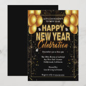 Elegant Black & Gold Balloons Nieuwe jaren Eve Par Kaart (Voorkant / Achterkant)