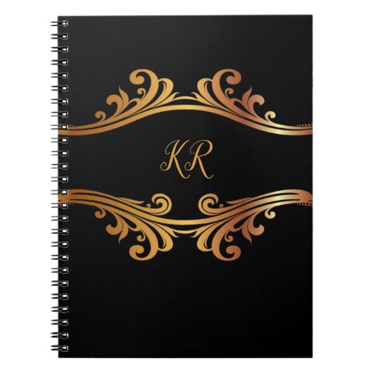 Elegant Black Gold Banner Design Monogramed Notitieboek (Voorkant)