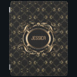 Elegant Black & Gold Baroque Floral Lijst iPad Cover<br><div class="desc">Elegant zwart-goudblauw-lijst barokstijl met aanpasbaar monogram. Als u om het even welke hulp nodig hebt die om het even welk van mijn design aanpassen,  contacteer de ontwerper ArtOnWear. Vrije tekst formatteren met levende hulp beschikbaar door verzoek.</div>