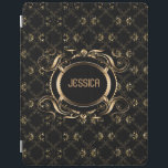 Elegant Black & Gold Baroque Floral Lijst iPad Cover<br><div class="desc">Elegant zwart-goudblauw-lijst barokstijl met aanpasbaar monogram. Als u om het even welke hulp nodig hebt die om het even welk van mijn design aanpassen,  contacteer de ontwerper ArtOnWear. Vrije tekst formatteren met levende hulp beschikbaar door verzoek.</div>