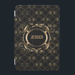 Elegant Black & Gold Baroque Floral Lijst iPad Mini Cover<br><div class="desc">Elegant zwart-goudblauw-lijst barokstijl met aanpasbaar monogram. Als u om het even welke hulp nodig hebt die om het even welk van mijn design aanpassen,  contacteer de ontwerper ArtOnWear. Vrije tekst formatteren met levende hulp beschikbaar door verzoek.</div>