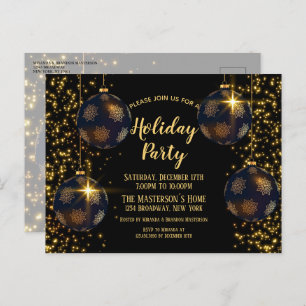 Elegant Black Gold Baubles - kerstuitnodiging Briefkaart