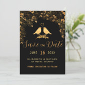 Elegant Black & Gold Birds Floral Pattern Save The Date (Staand voorkant)