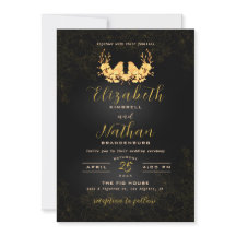 Elegant Black & Gold Birds Floral Wedding