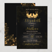 Elegant Black & Gold Birds Floral Wedding Kaart (Voorkant / Achterkant)