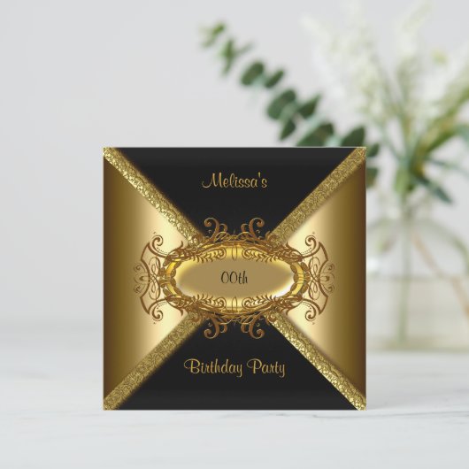 Elegant Black Gold Birthday Kaart (Staand voorkant)