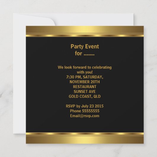 Elegant Black Gold Birthday Kaart (Achterkant)