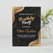 Elegant Black & Gold Birthday Party Invitation Kaart (Staand voorkant)