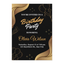 Elegant Black & Gold Birthday Party Invitation
