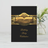 Elegant Black Gold Birthday Party Mannen 60th Kaart (Staand voorkant)