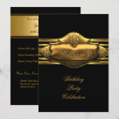 Elegant Black Gold Birthday Party Mannen 60th Kaart (Voorkant / Achterkant)