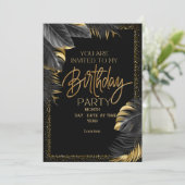 Elegant Black & Gold Birthday Uitnodiging (Staand voorkant)