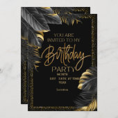 Elegant Black & Gold Birthday Uitnodiging (Voorkant / Achterkant)