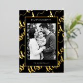 Elegant Black & Gold “Blessed” Modern Script  Folie Feestdagenkaart (Staand Voorkant)
