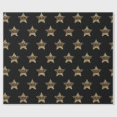 Elegant Black Gold-bliksemflits met kerststaren Cadeaupapier (Vlak)