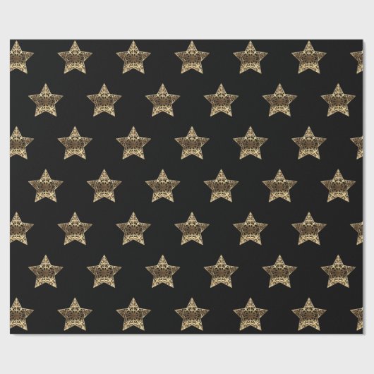 Elegant Black Gold-bliksemflits met kerststaren Cadeaupapier (Vlak)